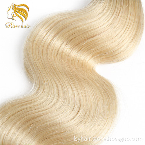 Lsy Remy Cuticle Aligned Platinum Blonde 613 Body Wave Human Hair Weaving, Peerless 9A Eurasian Hair Bundles With Closure